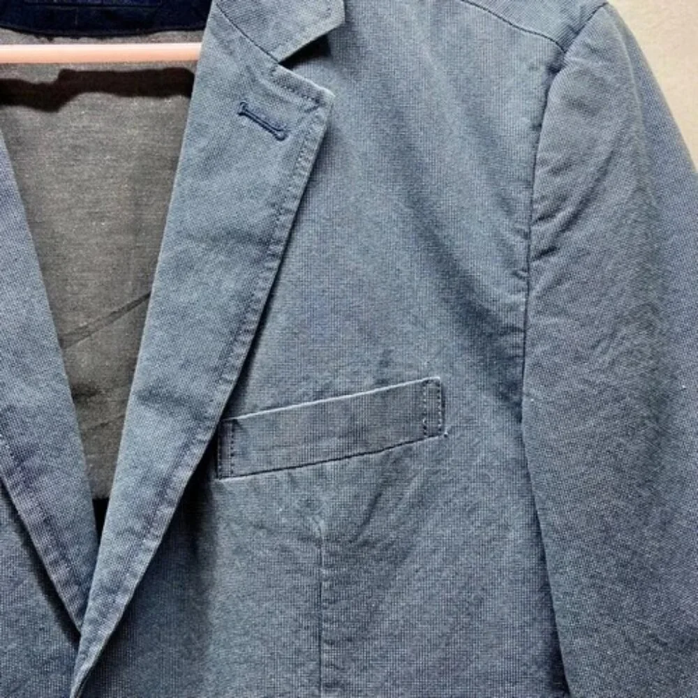 Jach's NY Sport Coat Men's Med Blue Denim 2 Button Faux Pockets Blazer MSRP $295
